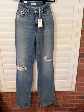 Good American the Khloe jean Light Blue Distressed Straight-Leg Jeans